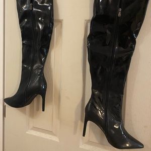 Black Patent Leather Thigh High Boots Size 10